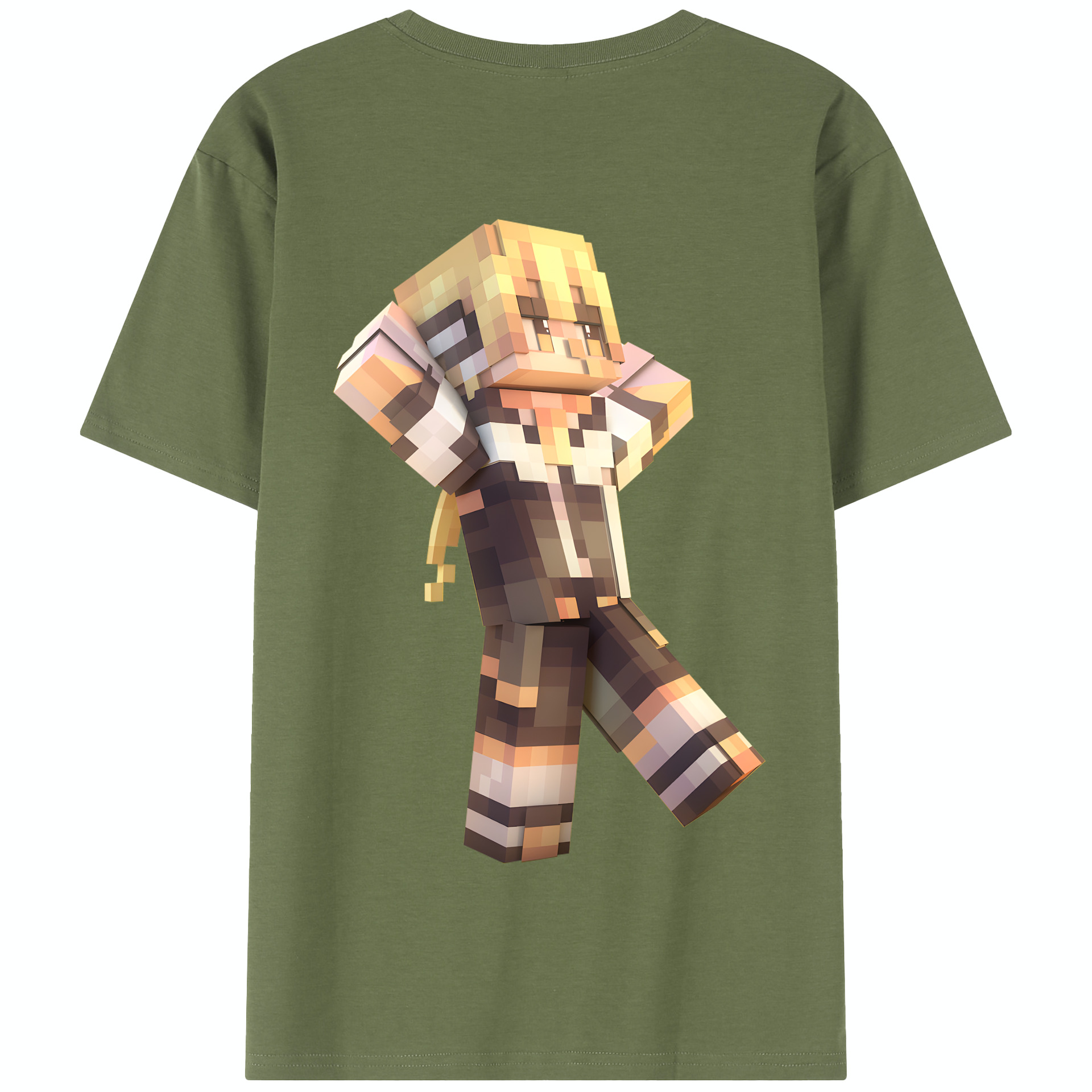 （画像用） マインクラフト ブロックの世界 Minecraft MC Block world 綿100％半袖Tシャツ（背面プリント）